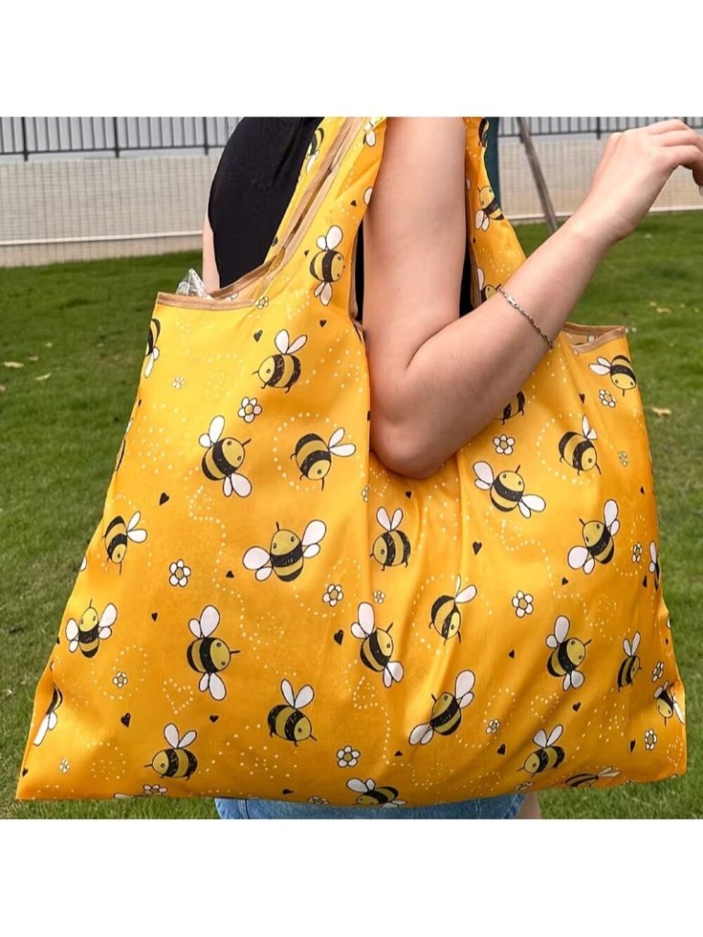 Bubble Bee Durable Cartoon Tote Bag Spacious Lightweight Ideal for Shopping